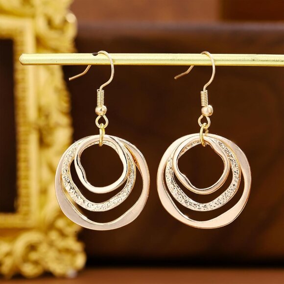 Gold Drop Dangle Earrings Brass 18K Gold Plated Elegant Geometric Jewelry - Picture 5 of 6